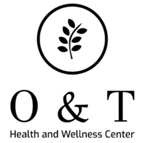 Logo for O & T Health and Wellness Center: Leafy sprig inside a circle, text 