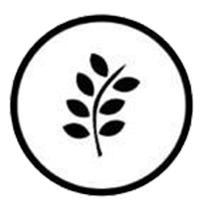 Black and white circular symbol with a wheat stalk inside, indicating a food ingredient.