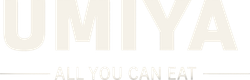 Cream-colored “OMIYA” logo with the tagline “ALL YOU CAN EAT” on a white background