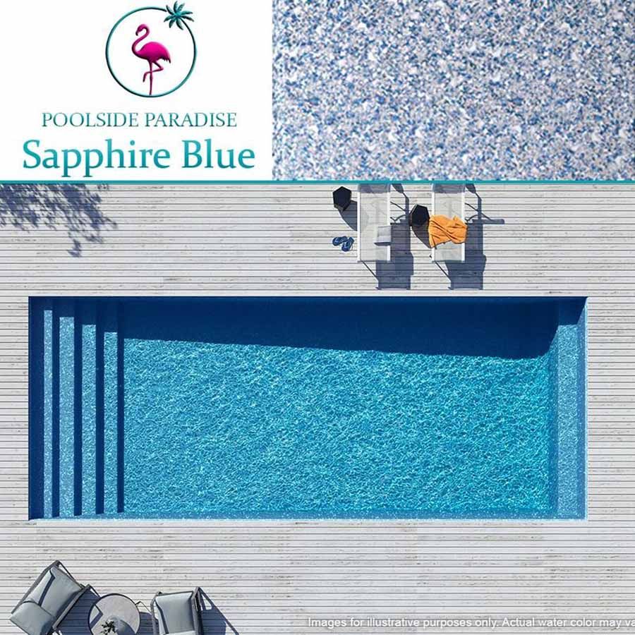 An aerial view of a sapphire blue swimming pool