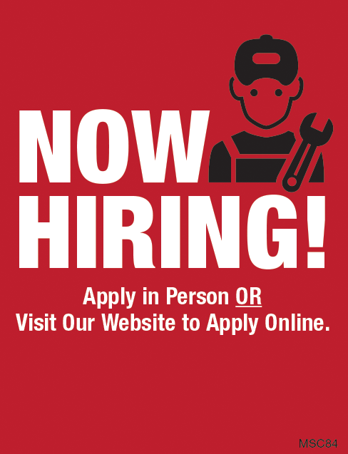 Now Hiring banner - Top Lube Center
