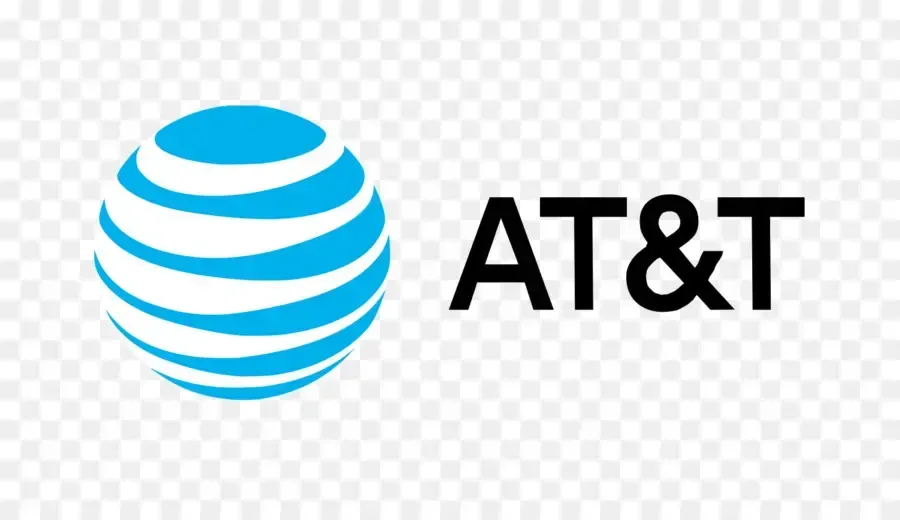 AT&T logo: blue globe with white stripes, next to the black "AT&T" text.