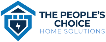 Logo for The People's Choice Home Solutions. Blue house outline with a lightning bolt inside.