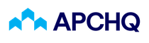 The logo for apchq is blue and black with arrows pointing up.