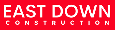 East down construction logo on a red background