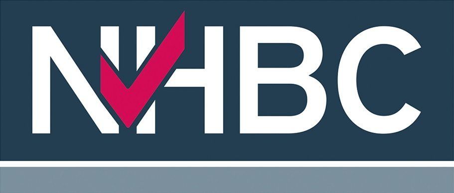 A logo for nhbc with a red check mark