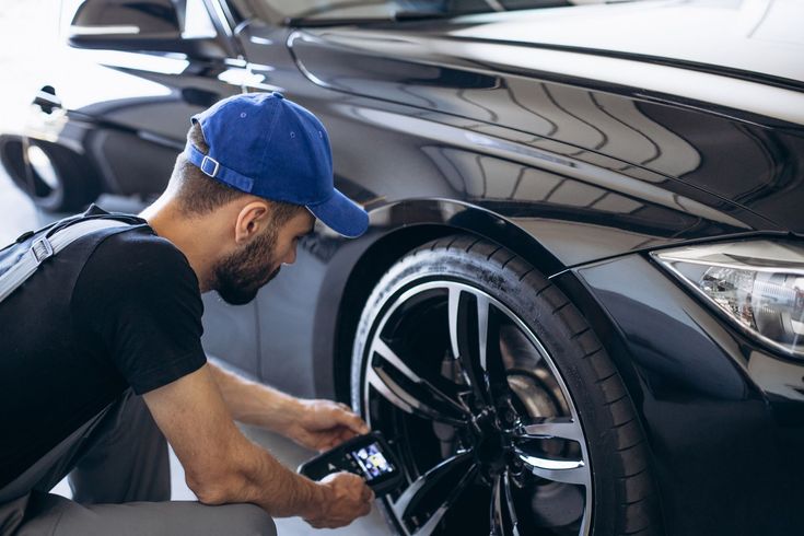 Repairman checking pressure sensors with a special tool