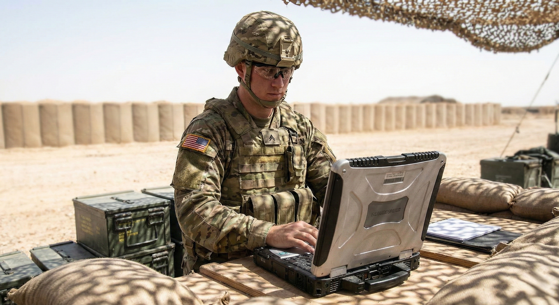 Person holding a laptop with a cracked screen, showing colorful, distorted display.