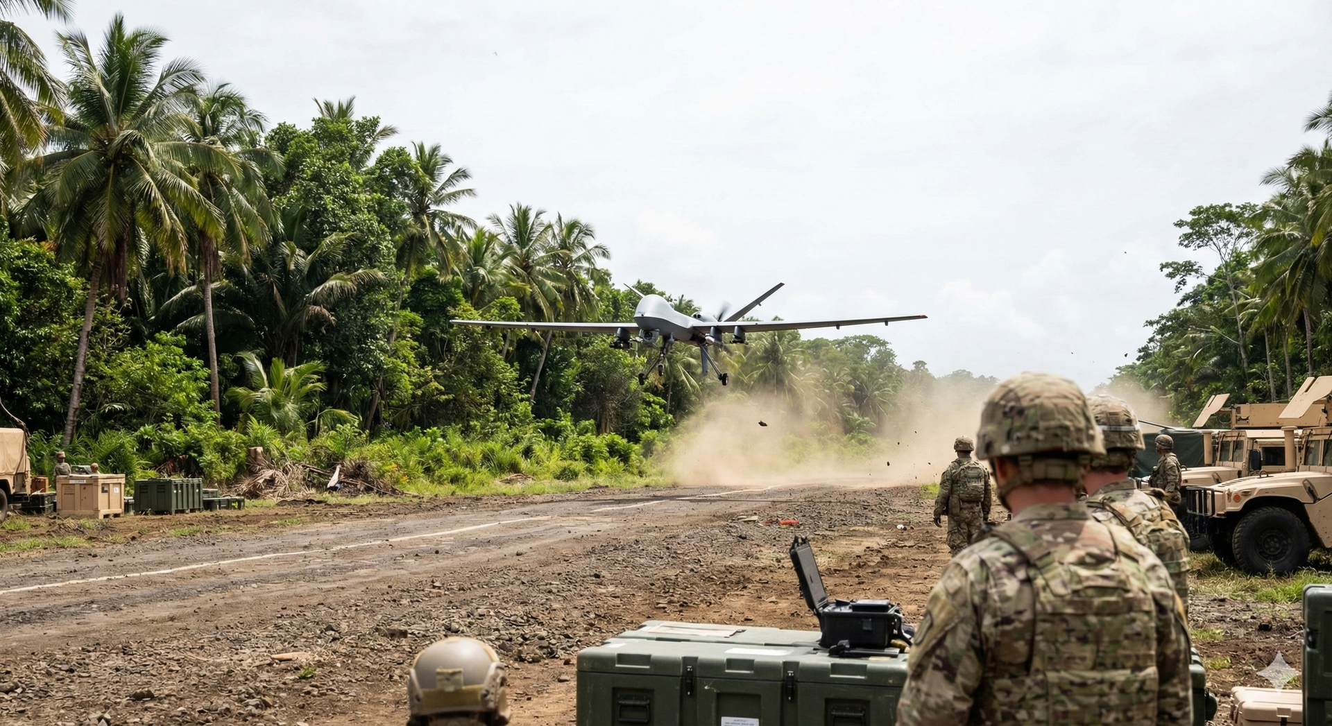 Soldier aims rifle at a range, kneeling behind a green barrier.