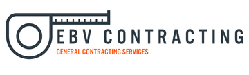 Logo of EBV Contracting featuring a tape measure icon and text "EBV CONTRACTING" and "GENERAL CONTRACTING SERVICES".