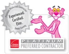 Owens Corning Platinum Preferred Contractor badge with Pink Panther