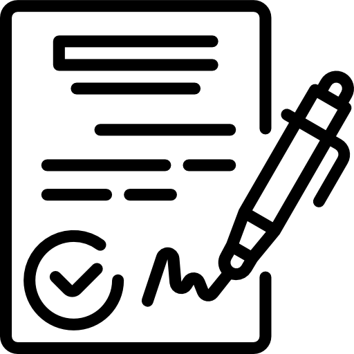 A pen is signing a document with a check mark.