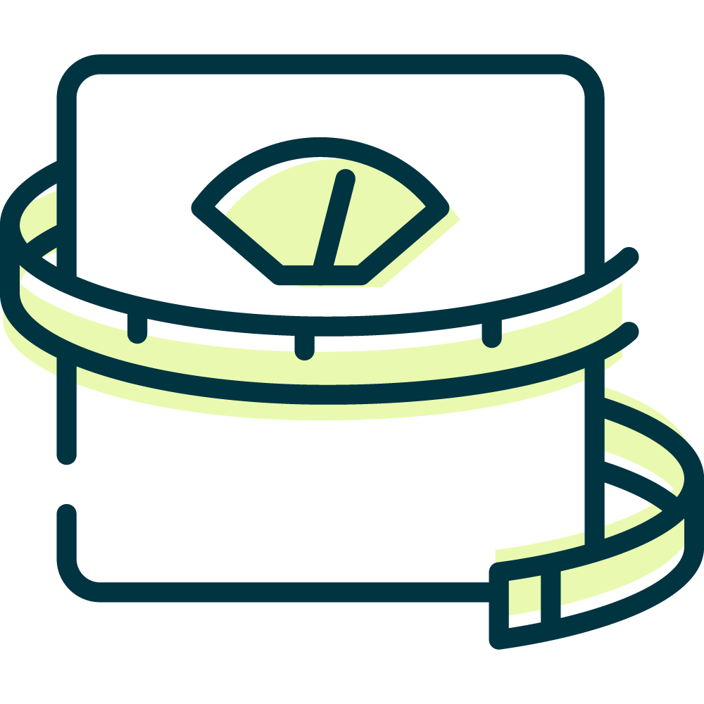 Blue stopwatch with motion lines, clock hands at 10 past 1, red button.