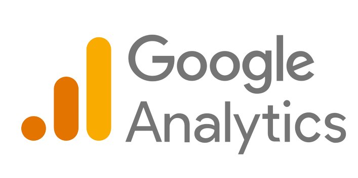The google analytics logo is a gray and orange logo on a white background.