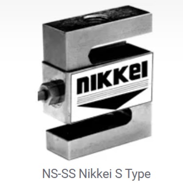 Célula de carga NS-SS Nikkei Tipo S, color plata, con cuerpo central rectangular y una ranura en cada extremo.