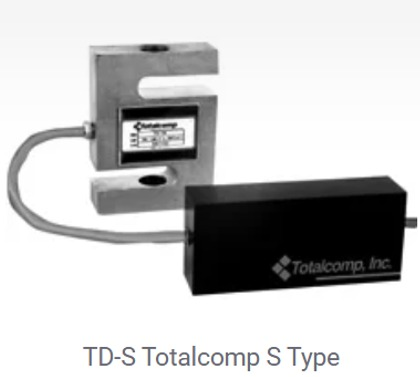 Célula de carga TD-S Totalcomp Tipo S con pantalla y caja negra conectada, medición de fuerza.