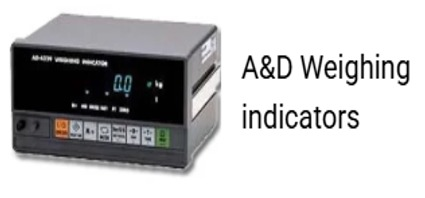 Indicador de pesaje A&D, panel de control negro con pantalla digital que muestra el peso.