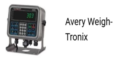 Una báscula digital Avery Weigh-Tronix muestra 303. Carcasa de acero inoxidable con múltiples botones.