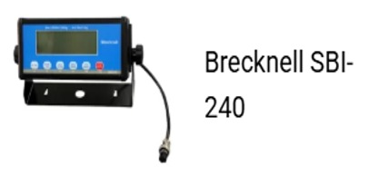 Pantalla de escala Brecknell SBI-240 con cara azul, carcasa negra y soporte negro.