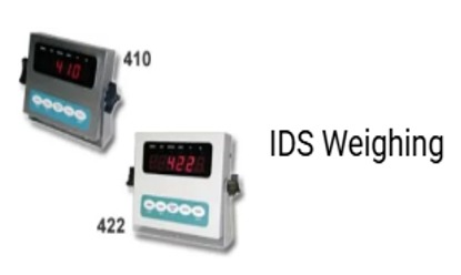 Dos básculas IDS con pantallas digitales, números de modelo 410 y 422.