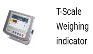 Pantalla indicadora de pesaje T-Scale con lecturas y botones de múltiples colores.