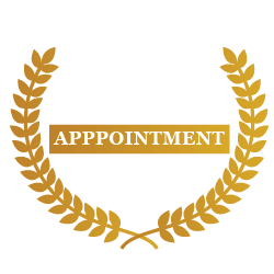 a gold laurel wreath with the word appointment on it .