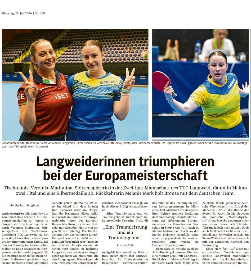 Ein Zeitungsartikel über zwei Tischtennisspielerinnen