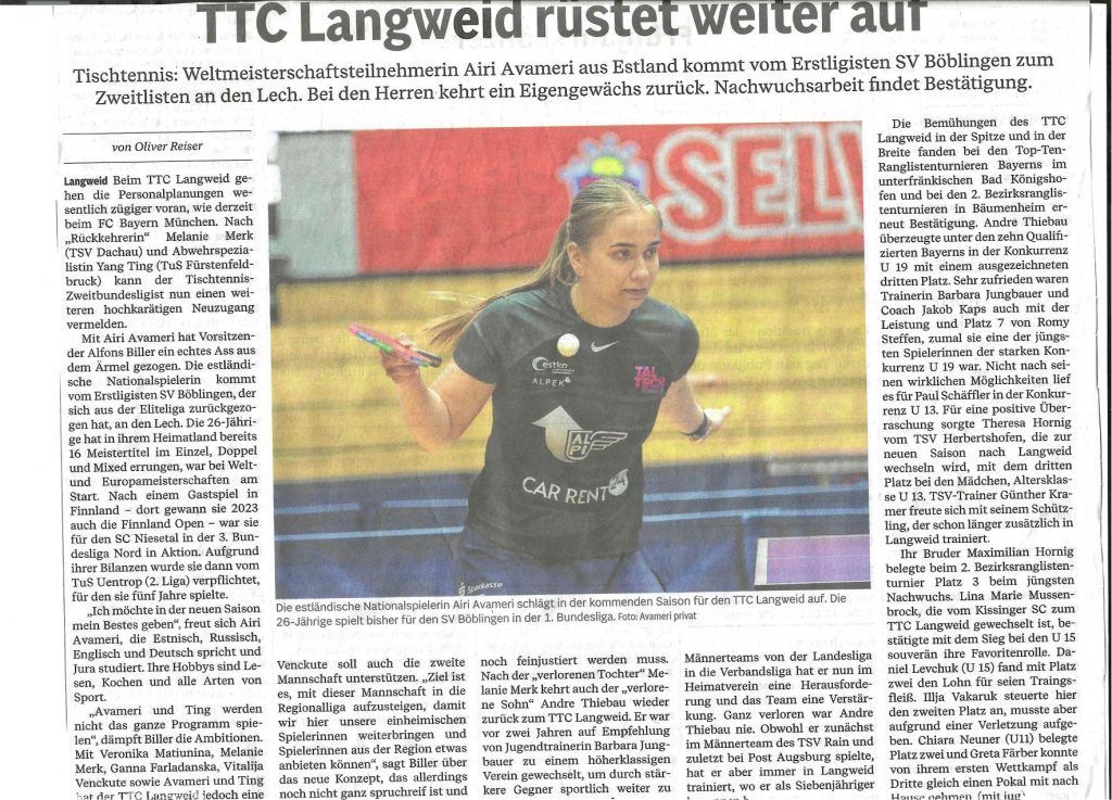 A newspaper article about tic langweid rustet weiter auf