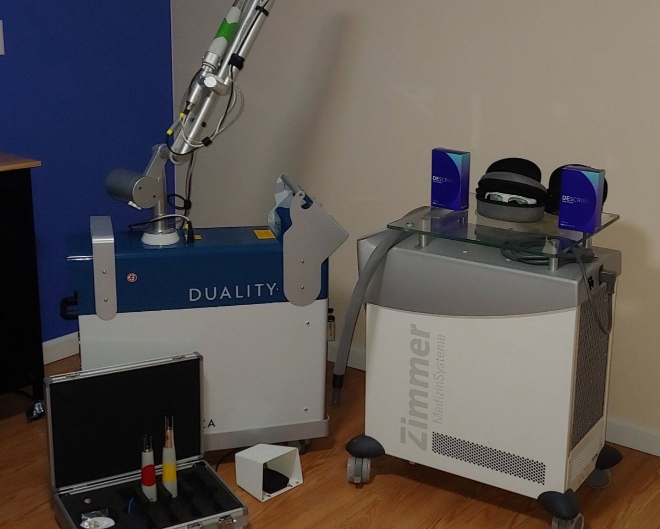 Laser hair removal equipment in a clinic setting.