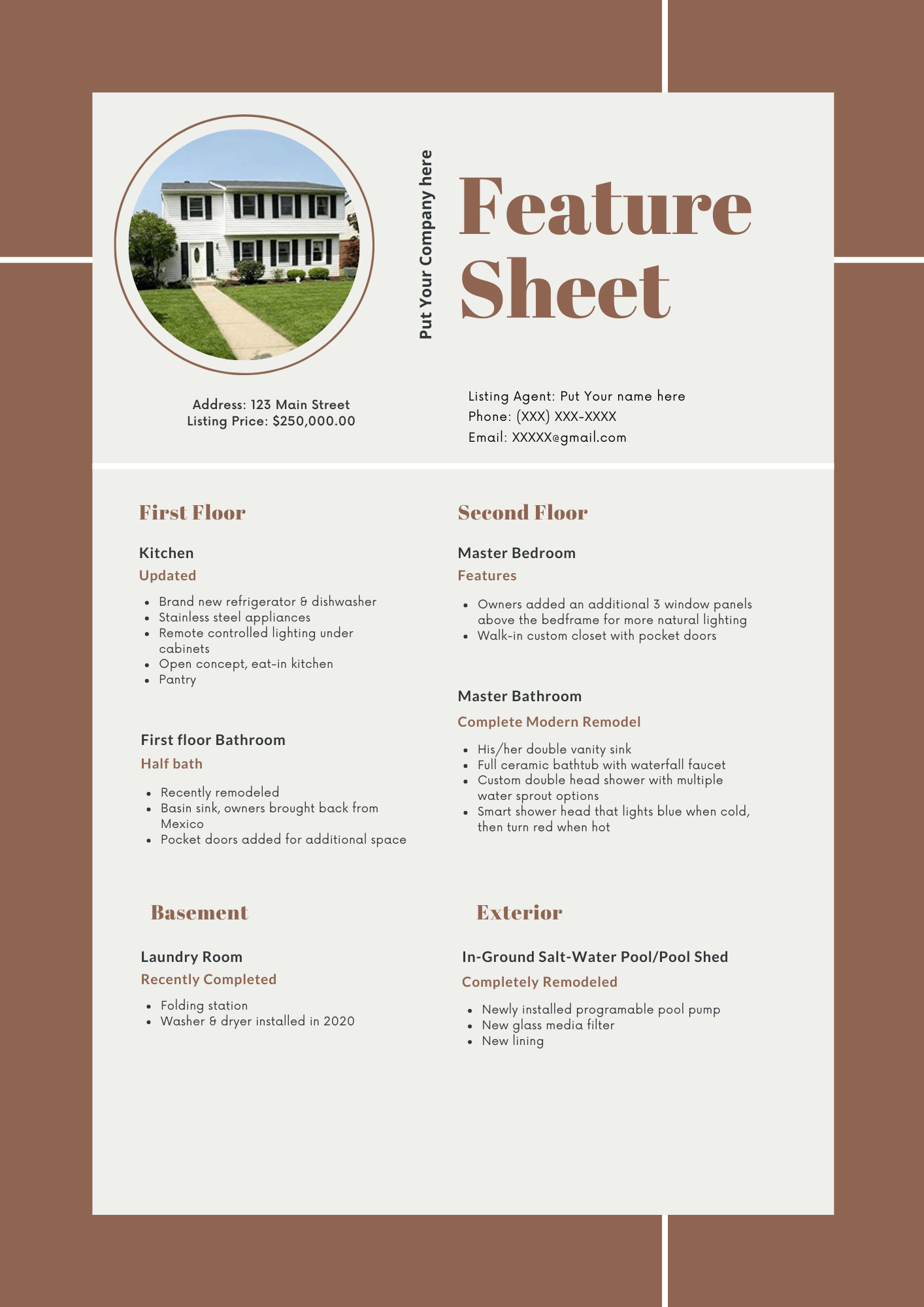 example of a real estate feature sheet