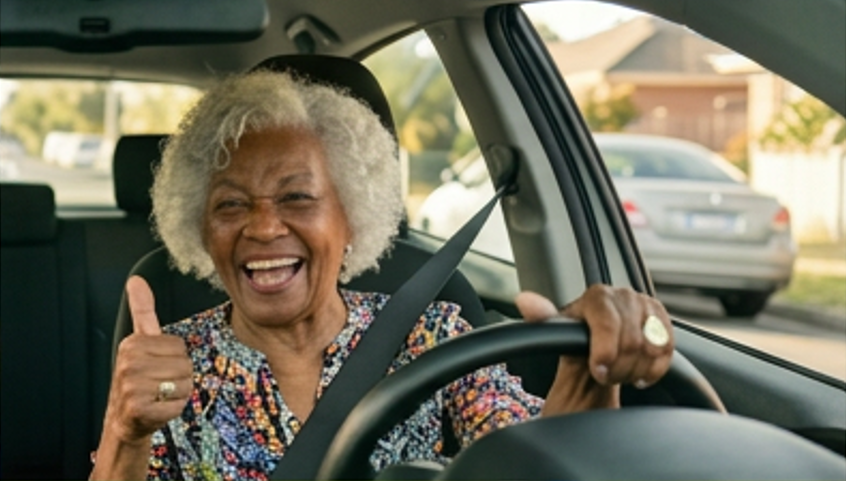 Senior driver receiving a supportive on-road safety assessment