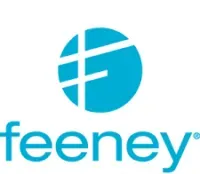 A blue logo with the word feeney on it