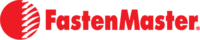 A red logo for fasten master on a white background