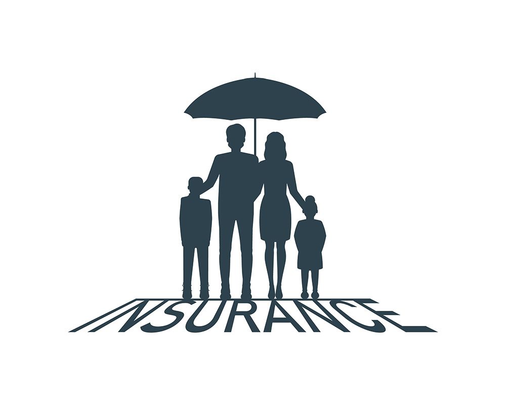 family under a torn umbrella