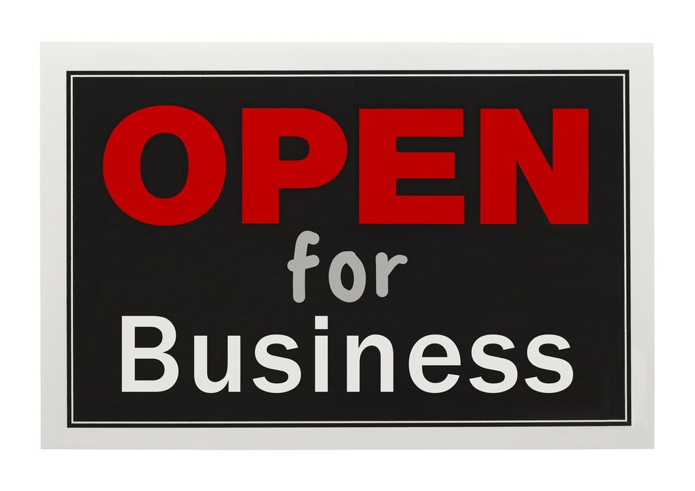 “open for business” sign
