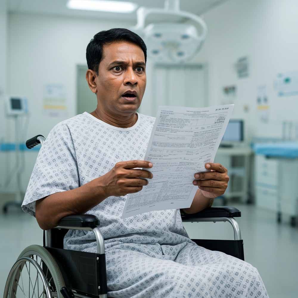 senior person looking at medical bills