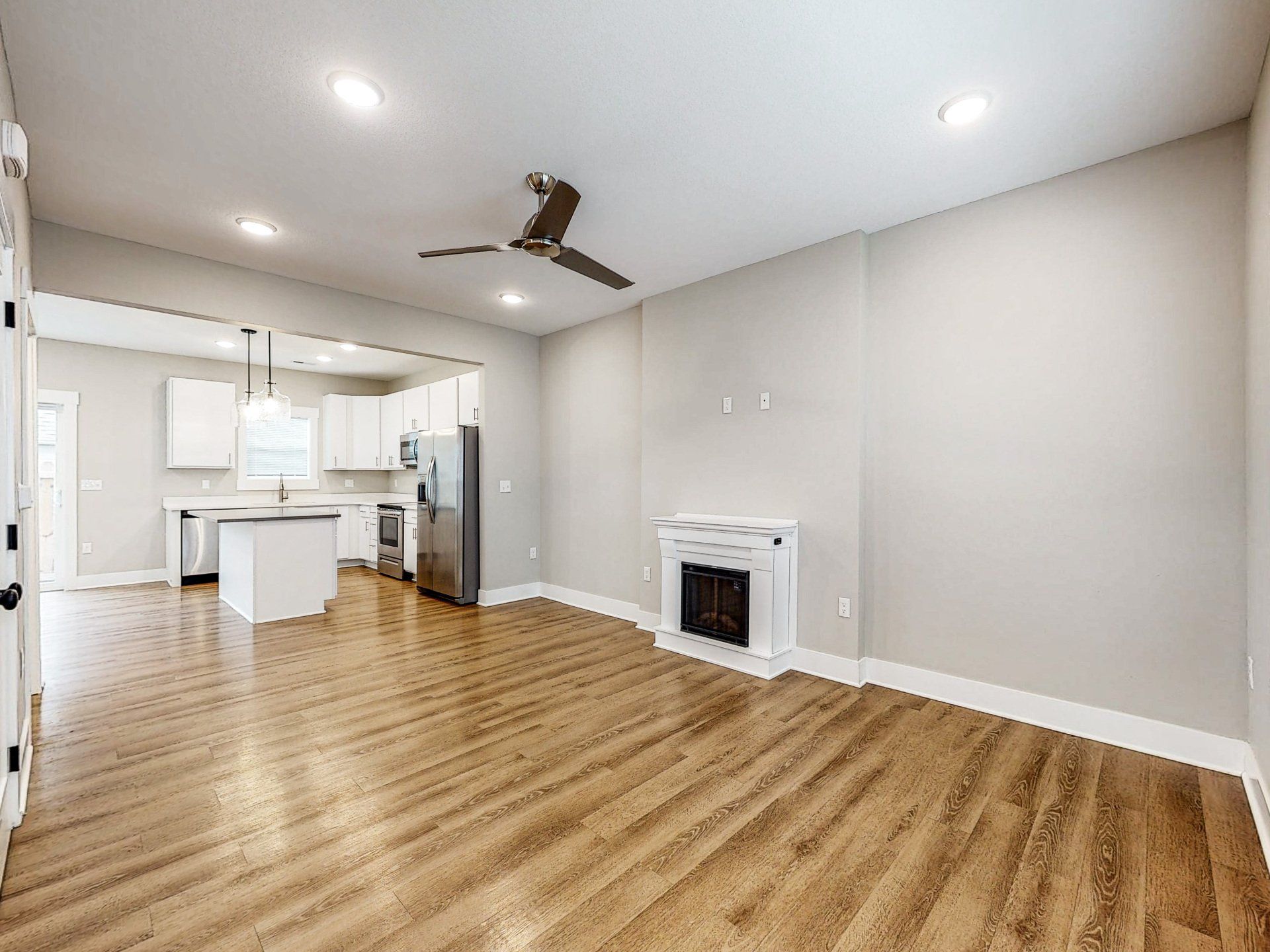 living room and fire place