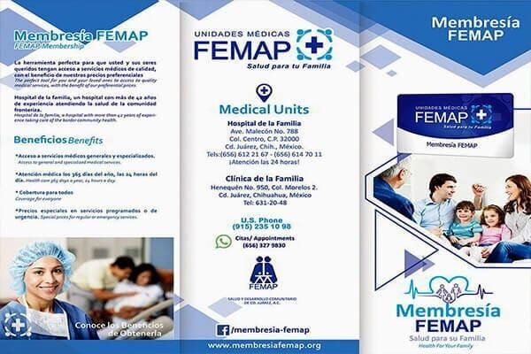 Un folleto para las unidades médicas de femap muestra a una mujer con gorro quirúrgico