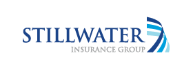 Stillwater Insurance Group logo with blue text and abstract wave graphic.