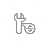 Wrench icon next to a speech bubble with a dollar sign, representing repair costs.