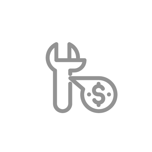 Wrench icon next to a speech bubble with a dollar sign, representing repair costs.