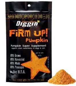 A bag of digging firm up pumpkin for dogs and cats