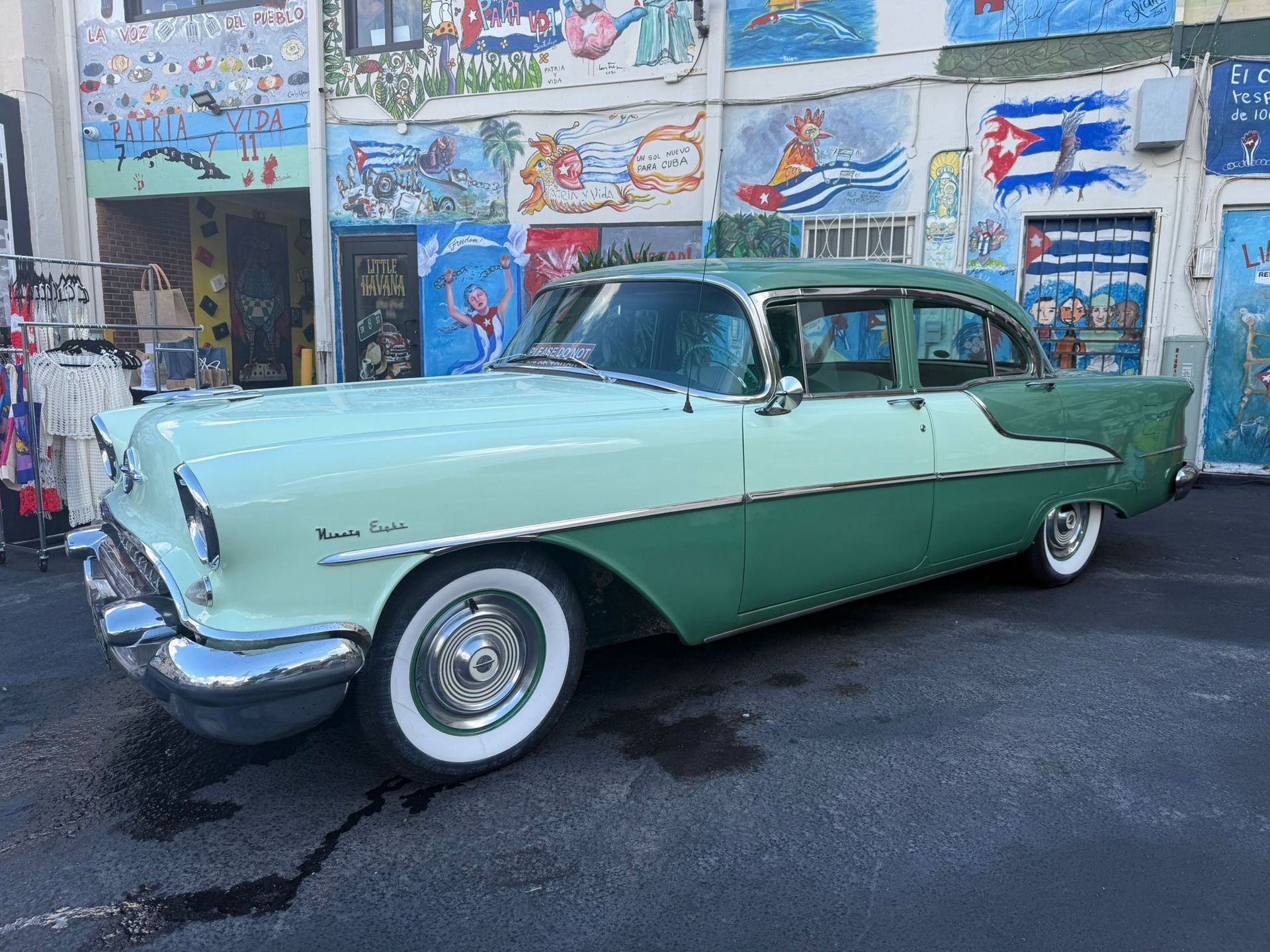 Classic Cuban cars parked on Calle Ocho