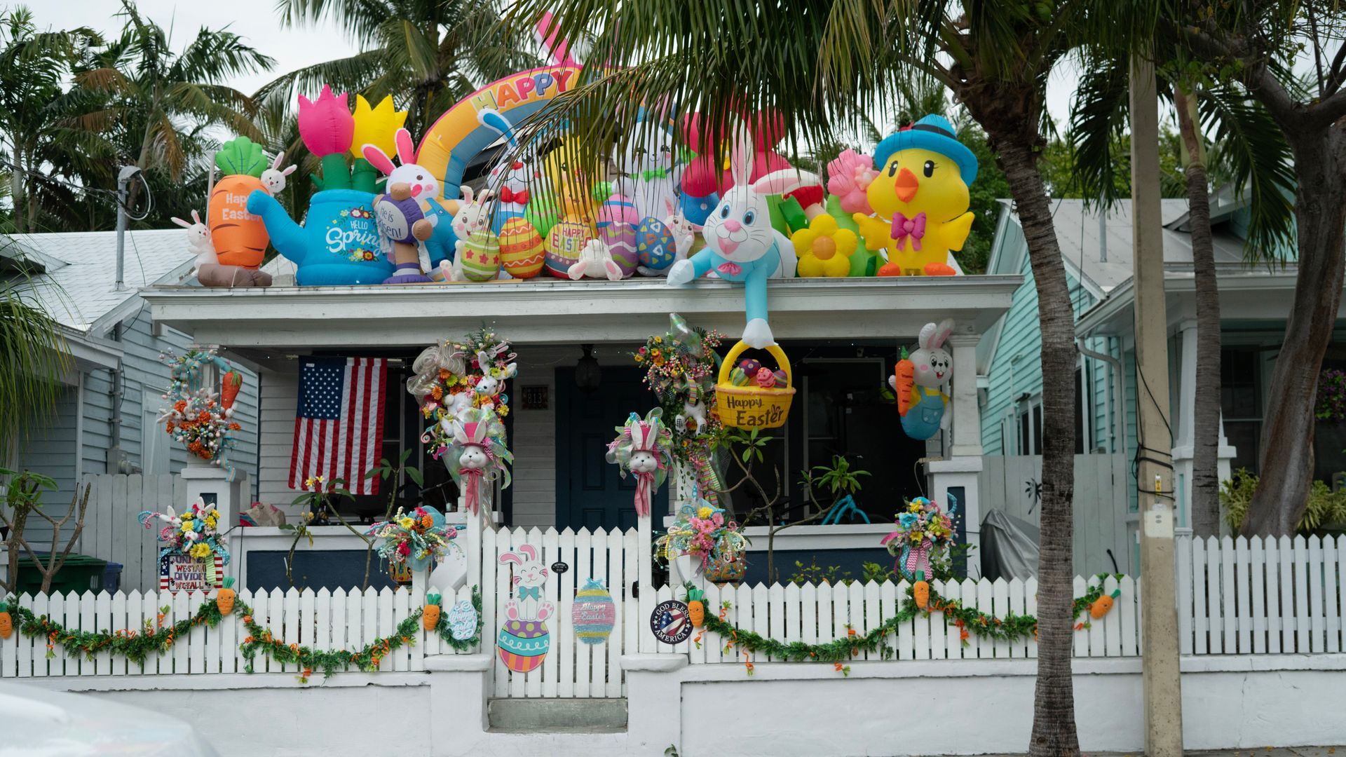 Festive Key West home decorated for Easter during a Miami to Key West sightseeing trip