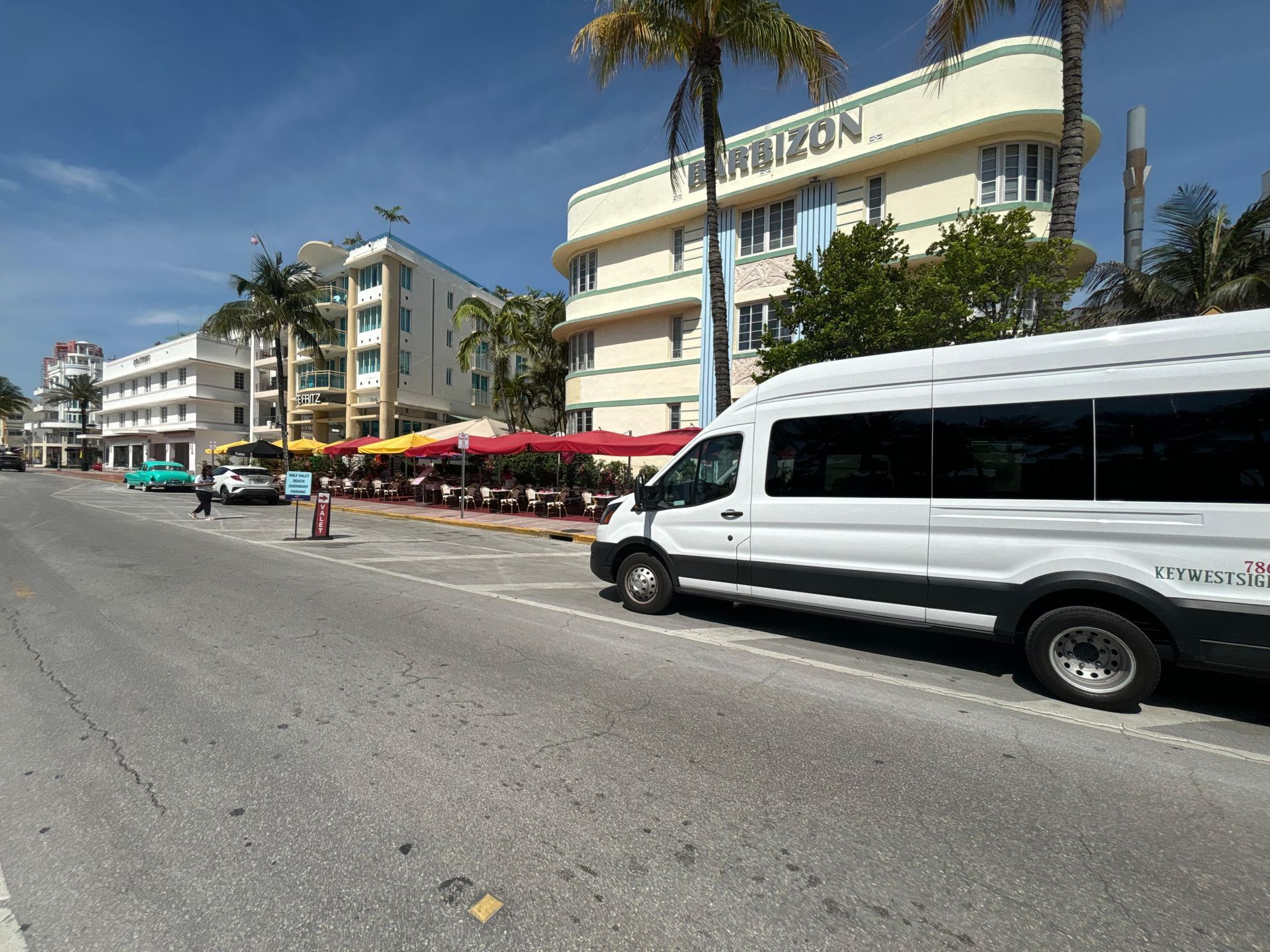 Small Group Miami Tour Bus parked in ocean Drive
