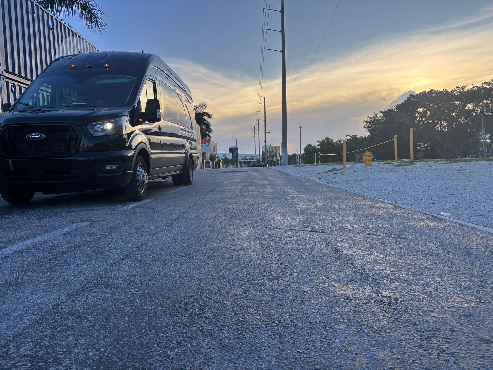 Sunset Bus tour in Miami parked in Wynwood. 