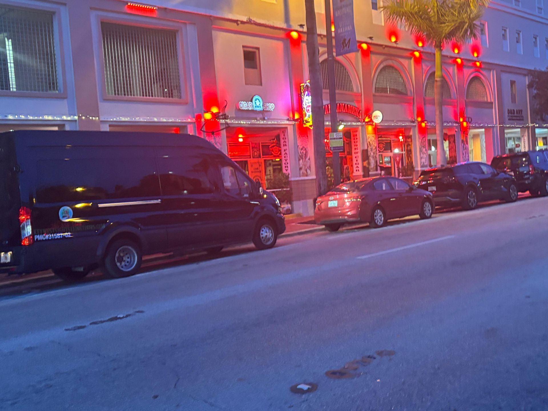 Black Sightseeing Bus from the Miami Sunset City bus tour and Lights tour parked in Little Havana 