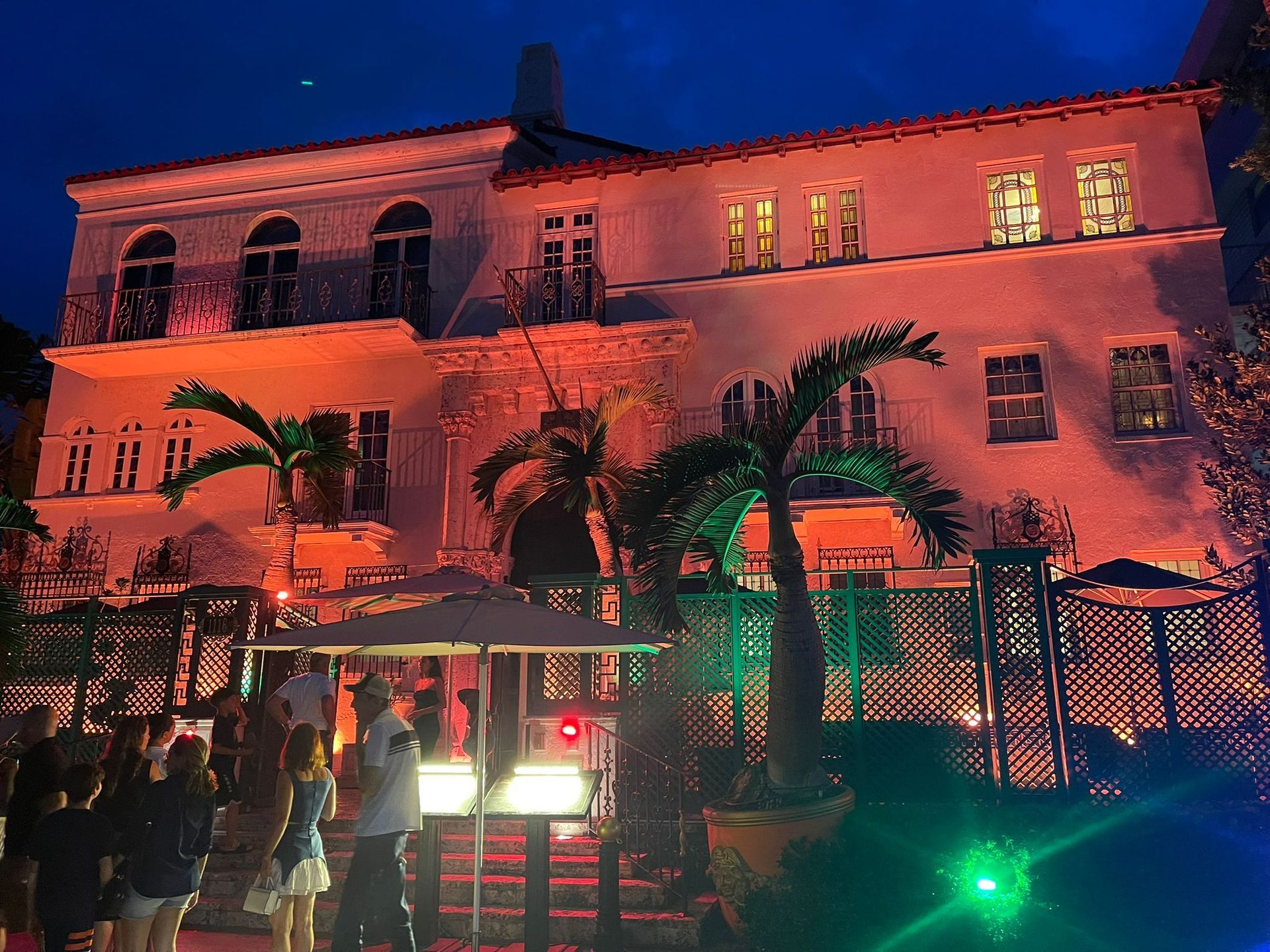 Versace Mansion seen on Ocean Drive at night from Ocean Drive