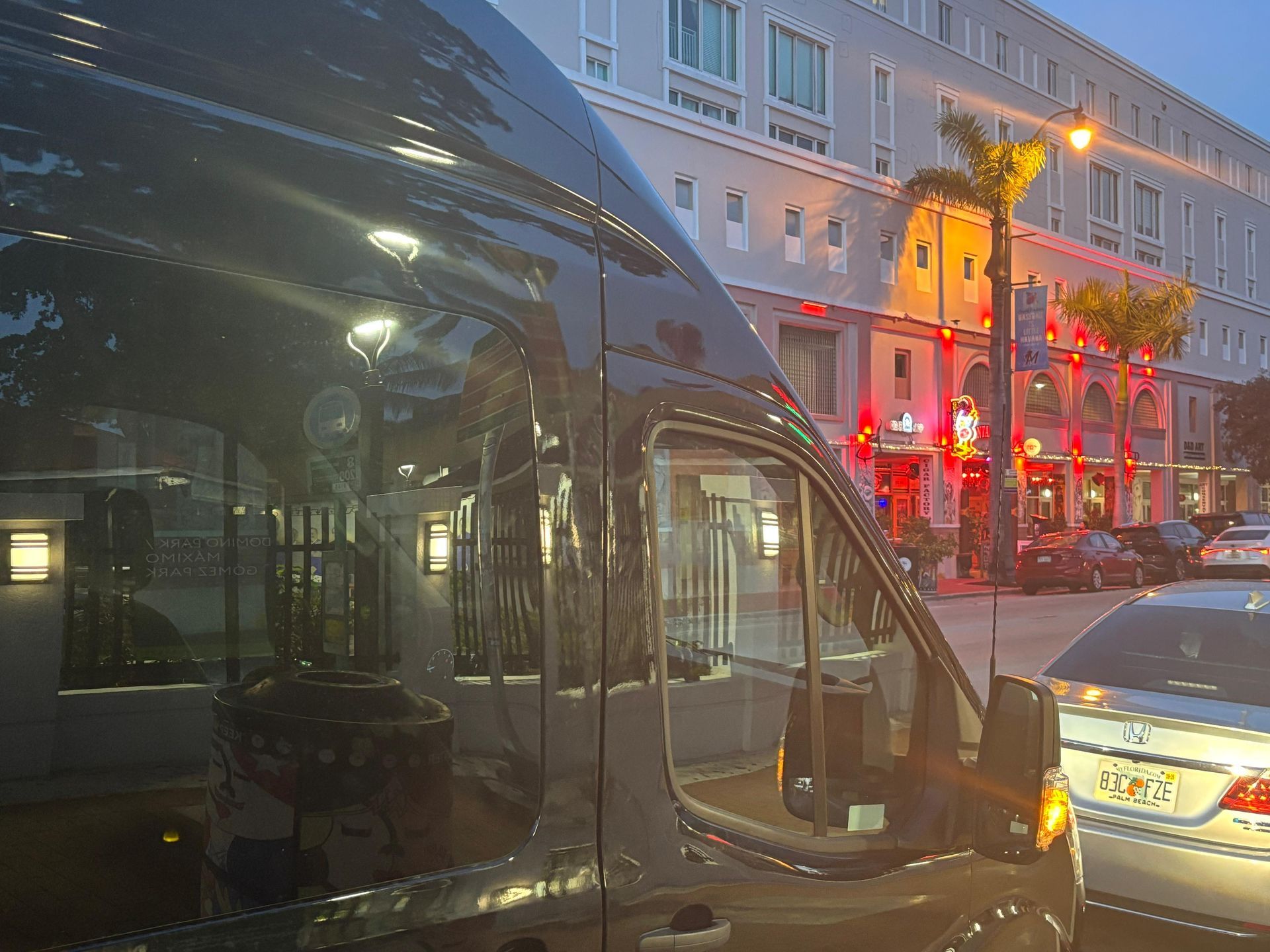 Little Havana City Lights Bus Tour black Sightseeing Bus parked 