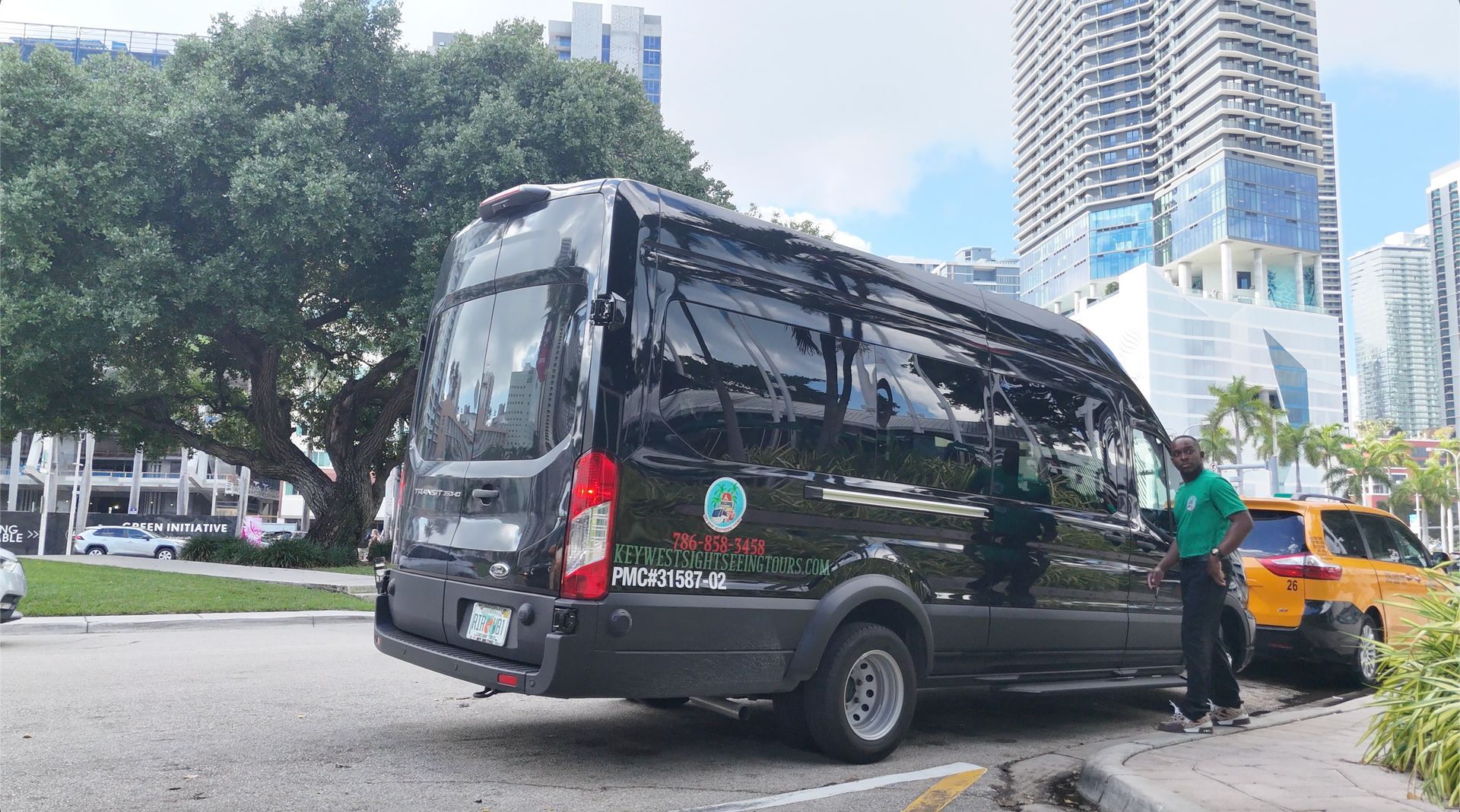 Miami sightseeing tour bus in downtown Miami for first-time visitors